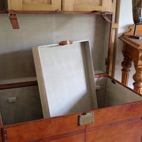 English tan leather steamer trunk with velvet lining & internal tray