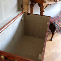 English tan leather steamer trunk with velvet lining & internal tray