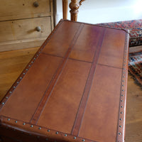 English tan leather steamer trunk with velvet lining & internal tray