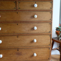 Antique painted pine chest of six drawers circa 1860