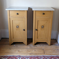 Art Nouveau Marble-Top Bedside Cabinets in Painted Oak