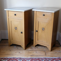 Art Nouveau Marble-Top Bedside Cabinets in Painted Oak