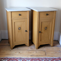 Art Nouveau Marble-Top Bedside Cabinets in Painted Oak