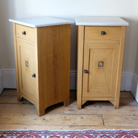 Art Nouveau Marble-Top Bedside Cabinets in Painted Oak