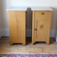 Art Nouveau Marble-Top Bedside Cabinets in Painted Oak
