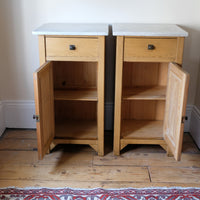 Art Nouveau Marble-Top Bedside Cabinets in Painted Oak
