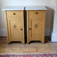 Art Nouveau Marble-Top Bedside Cabinets in Painted Oak