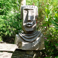 Hand carved naïve folk art wooden bust of a mythical man with weathered patina