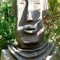 Hand carved naïve folk art wooden bust of a mythical man with weathered patina