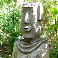 Hand carved naïve folk art wooden bust of a mythical man with weathered patina