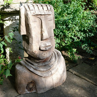 Hand carved naïve folk art wooden bust of a mythical man with weathered patina