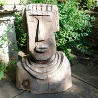 Hand carved naïve folk art wooden bust of a mythical man with weathered patina