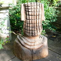 Hand carved naïve folk art wooden bust of a mythical man with weathered patina