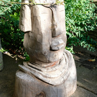 Hand carved naïve folk art wooden bust of a mythical man with weathered patina