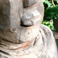 Hand carved naïve folk art wooden bust of a mythical man with weathered patina