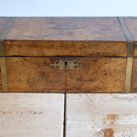 19th century Victorian burr walnut writing slope with brass corner straps and green baize interior