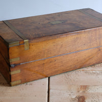 19th century Victorian burr walnut writing slope with brass corner straps and green baize interior