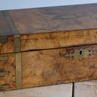 19th century Victorian burr walnut writing slope with brass corner straps and green baize interior