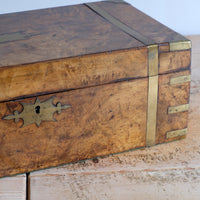 19th century Victorian burr walnut writing slope with brass corner straps and green baize interior