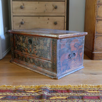 Hand painted ffolk Art coffer chest with a floral design