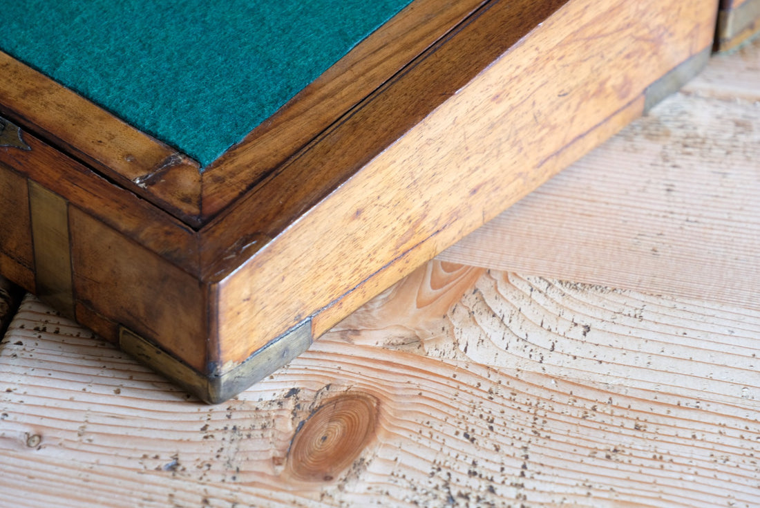 19th century Victorian burr walnut writing slope with brass corner straps and green baize interior