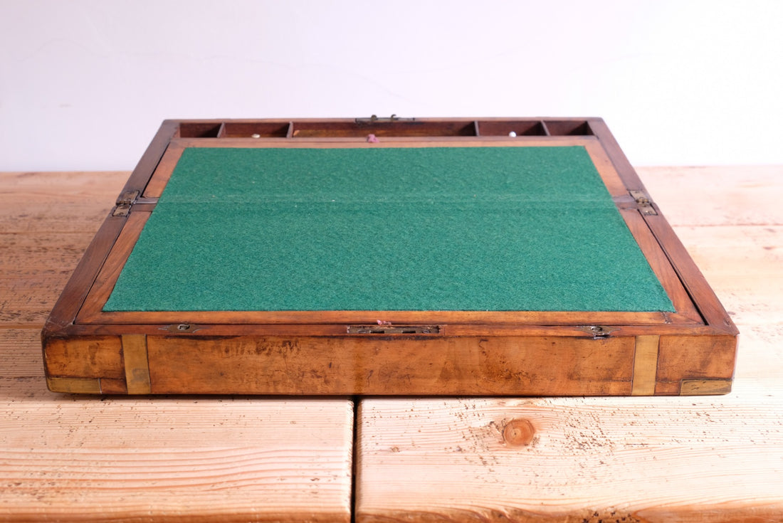 19th century Victorian burr walnut writing slope with brass corner straps and green baize interior