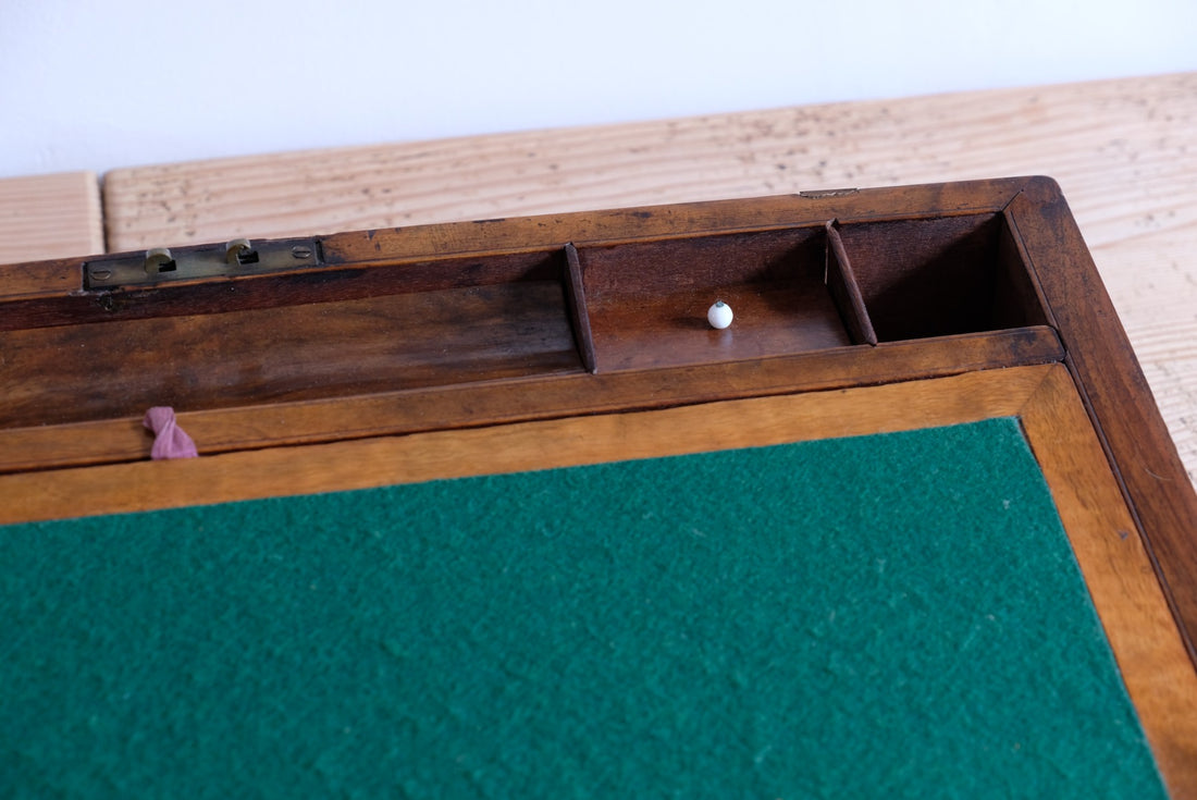 19th century Victorian burr walnut writing slope with brass corner straps and green baize interior