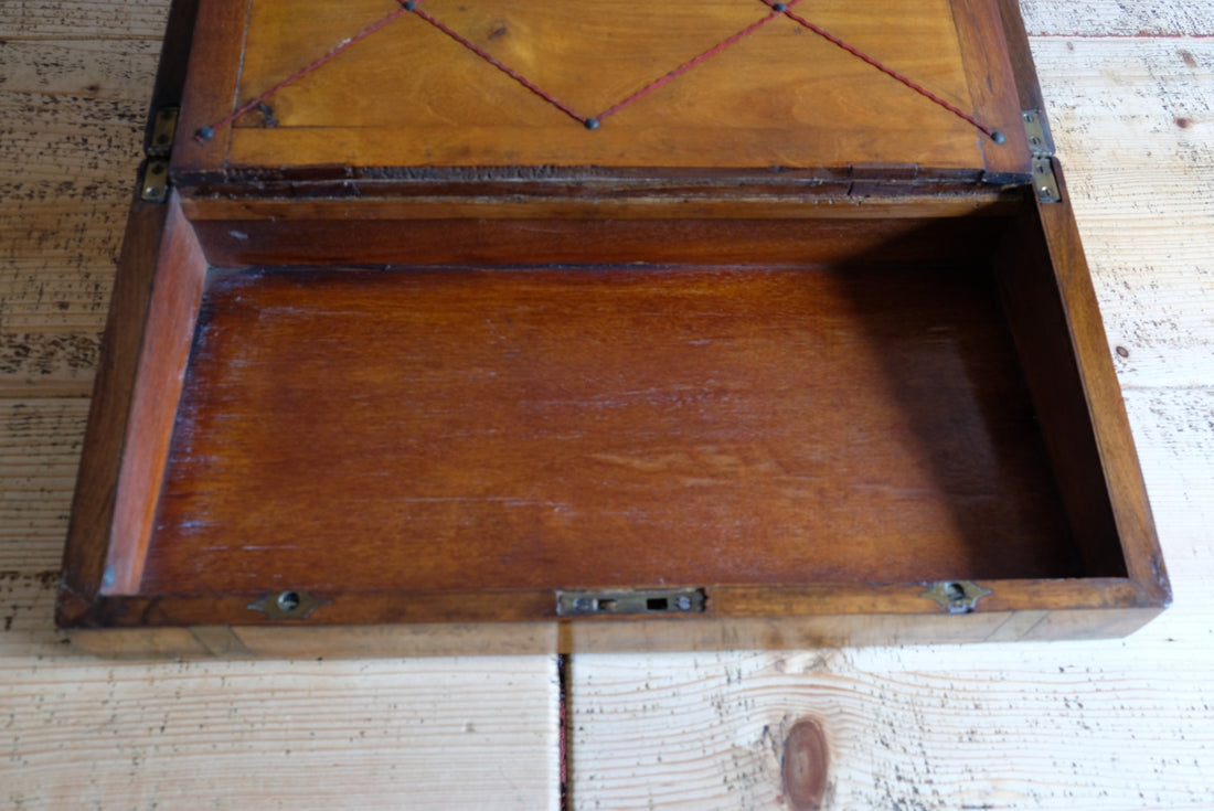 19th century Victorian burr walnut writing slope with brass corner straps and green baize interior