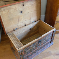 Hand painted ffolk Art coffer chest with a floral design
