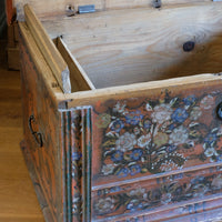Hand painted ffolk Art coffer chest with a floral design