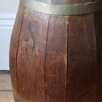 Large 19th-century oak and brass cider jug used as a walking stick and umbrella stand