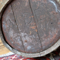 Large 19th-century oak and brass cider jug used as a walking stick and umbrella stand