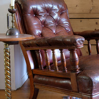 Antique Mahogany Button-Backed Leather Armchair