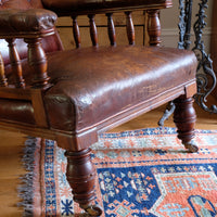 Antique Mahogany Button-Backed Leather Armchair