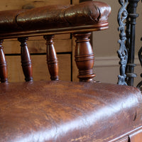 Antique Mahogany Button-Backed Leather Armchair