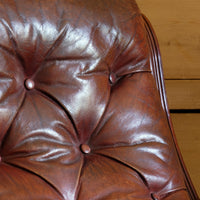 Mahogany & Button Backed Leather Library Armchair By W. Walker & Sons