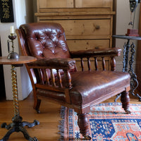 Antique Mahogany Button-Backed Leather Armchair