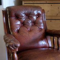 Antique Mahogany Button-Backed Leather Armchair