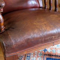 Antique Mahogany Button-Backed Leather Armchair