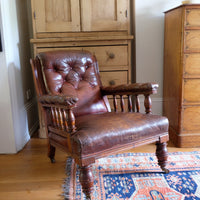 Antique Mahogany Button-Backed Leather Armchair
