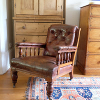 Antique Mahogany Button-Backed Leather Armchair