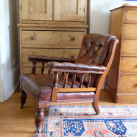 Antique Mahogany Button-Backed Leather Armchair