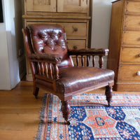 Antique Mahogany Button-Backed Leather Armchair