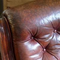 Antique Mahogany Button-Backed Leather Armchair