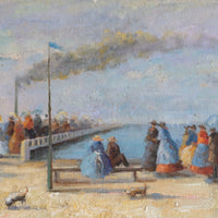 Waiting On The Jetty For A Steam Boat Oil Canvas Victorian Maritime Scene