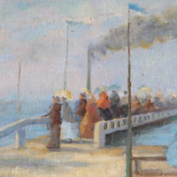 Waiting On The Jetty For A Steam Boat Oil Canvas Victorian Maritime Scene