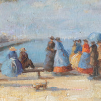 Waiting On The Jetty For A Steam Boat Oil Canvas Victorian Maritime Scene