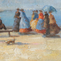 Waiting On The Jetty For A Steam Boat Oil Canvas Victorian Maritime Scene