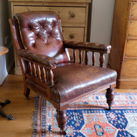 Antique Mahogany Button-Backed Leather Armchair