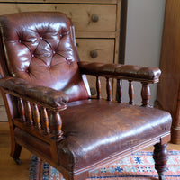 Mahogany & Button Backed Leather Library Armchair By W. Walker & Sons